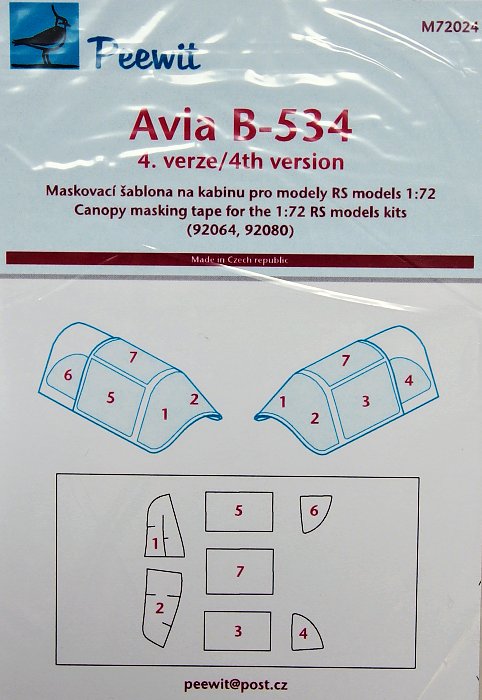 1/72 Canopy mask Avia B-534 4th version (RS MODEL)