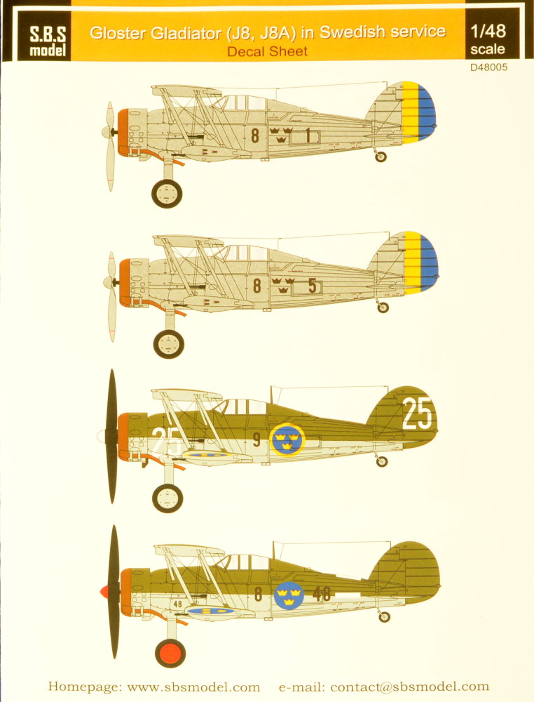 1/48 Decal Gl.Gladiator (J8,J8A) Swedish AF Vol.I