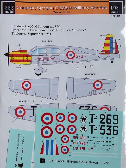 1/72 Decal Caudron C.635 in Military Service