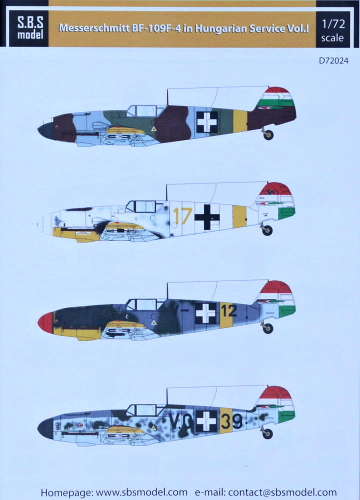 1/72 Decal Bf-109F-4 in Hungarian Service Vol.I