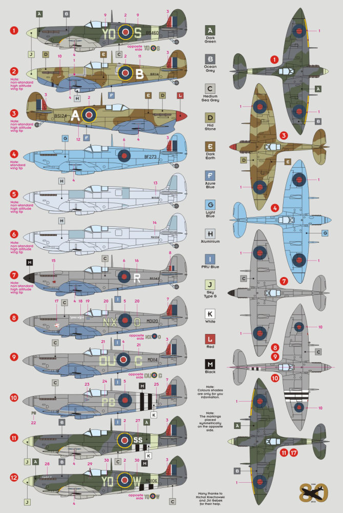 1/32 Spitfire Mk.VI/VII/IX (12x camo)