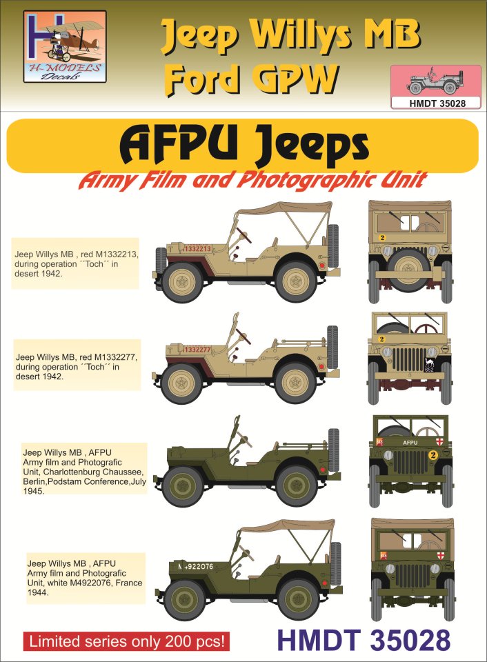 1/35 Decals Jeep Willys MB/Ford GPW AFPU Jeeps