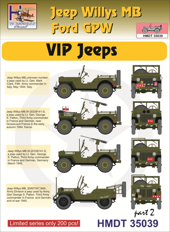 1/35 Decals Jeep Willys MB/Ford GPW VIP Jeeps 2