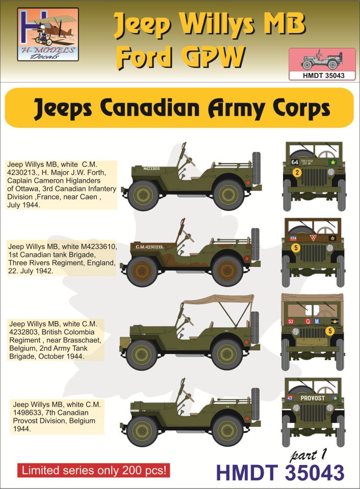 1/35 Decals J.Willys MB/Ford GPW Can.Army Corps 1