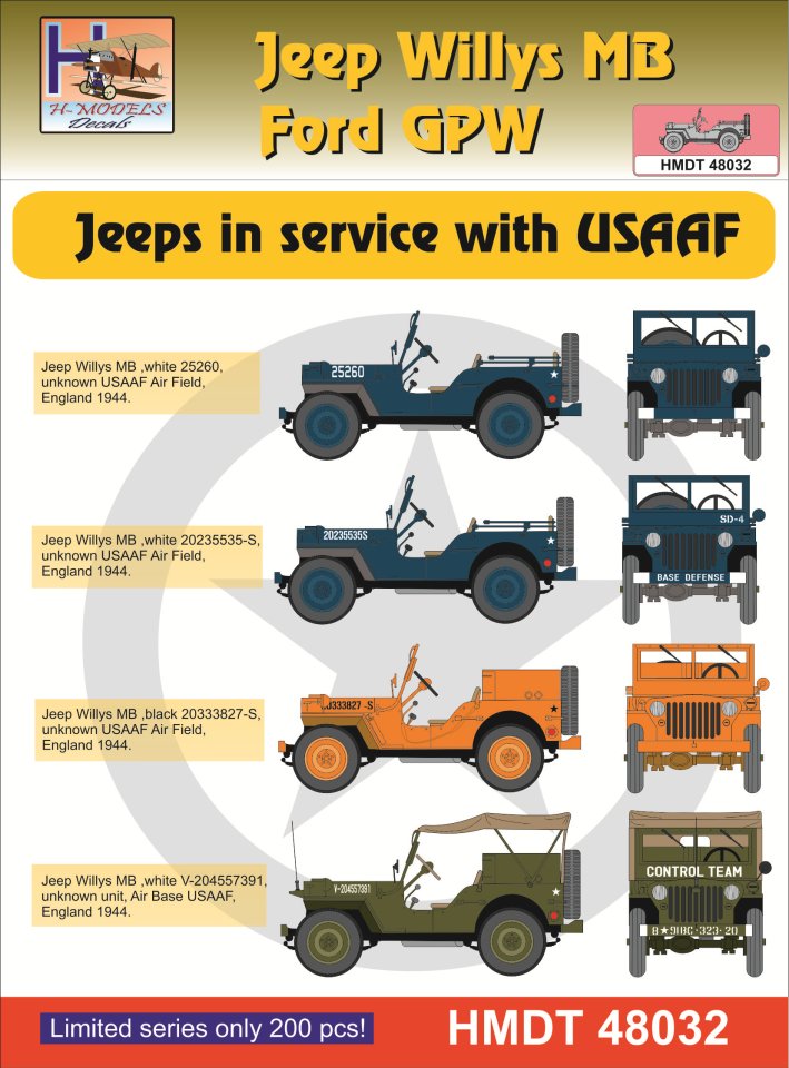 1/48 Decals J.Willys MB/Ford GPW in USAAF service