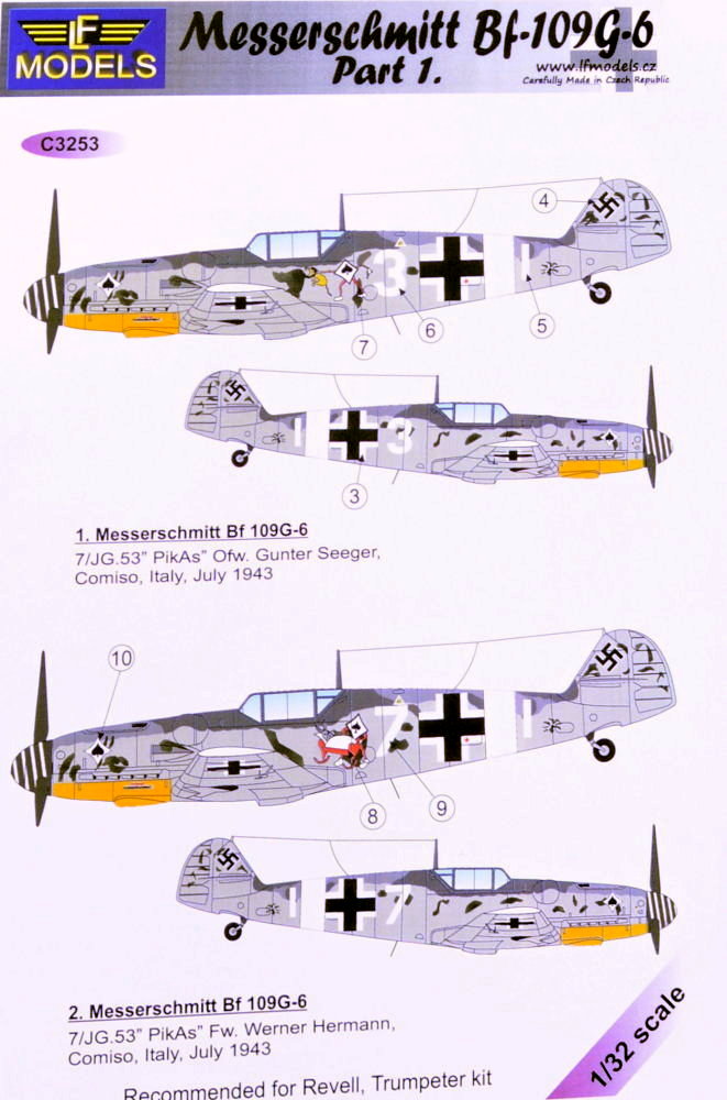 1/32 Decals Messerschmitt Bf 109G-6 Comiso Pt.1