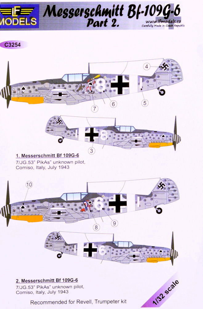 1/32 Decals Messerschmitt Bf 109G-6 Comiso Pt.2