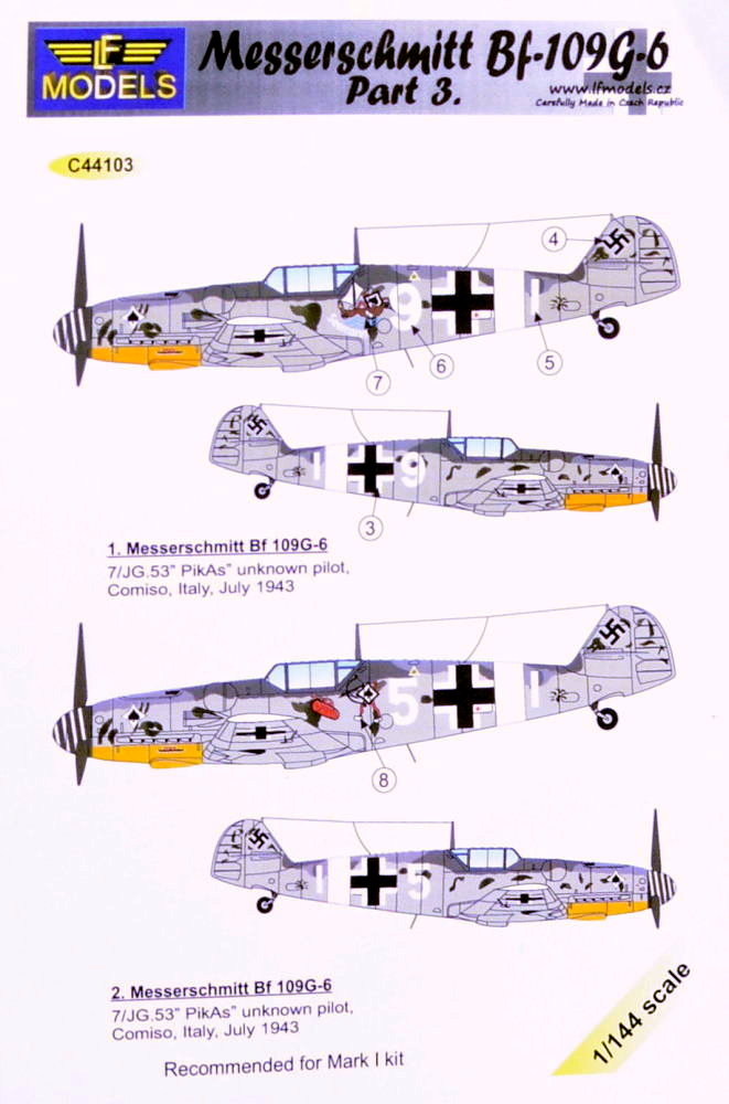 1/144 Decals Messerschmitt Bf 109G-6 Comiso Pt.3