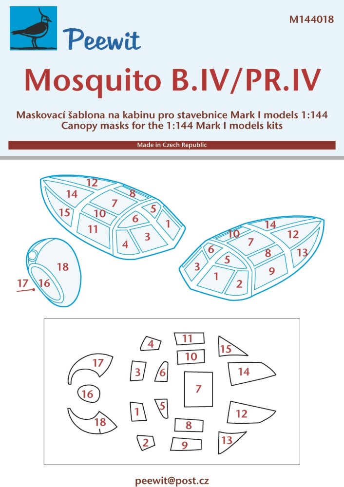 1/144 Canopy mask Mosquito B.IV/PR.IV (MARK1 MOD.)