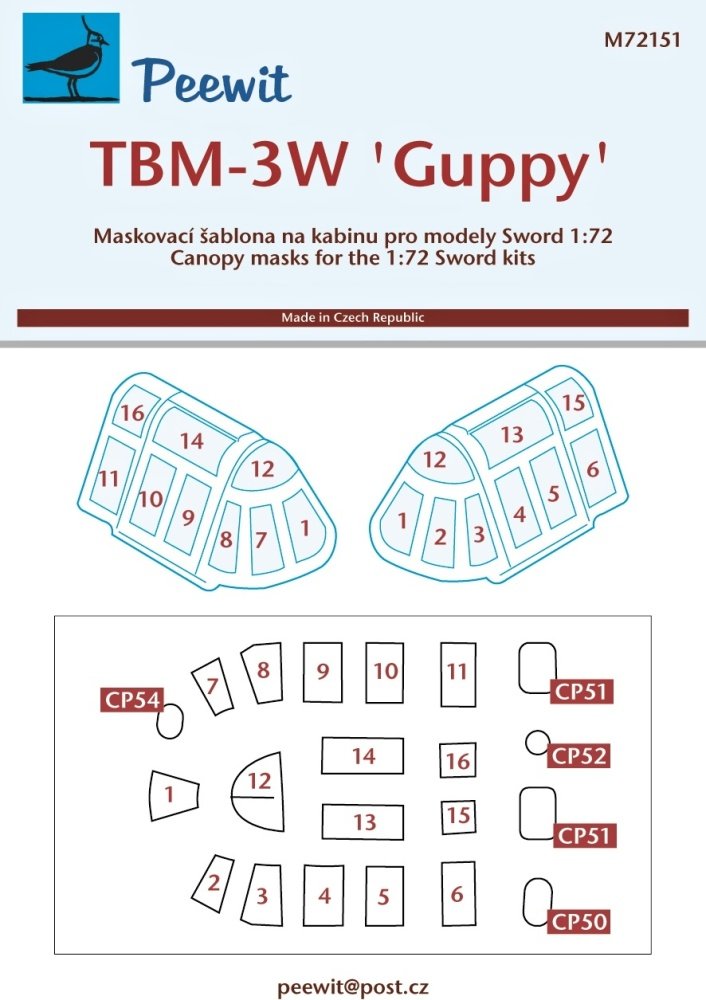 1/72 Canopy mask Grumman TBM-3W 'Guppy' (SWORD)