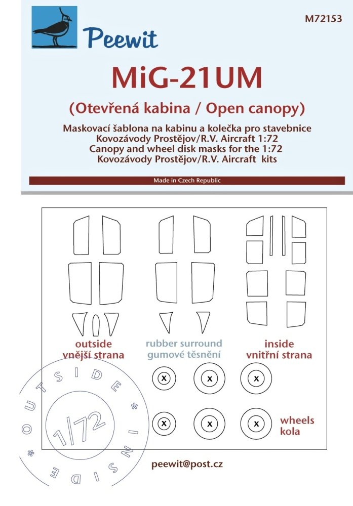 1/72 Canopy mask MiG-21UM open canopy (KP,RV)