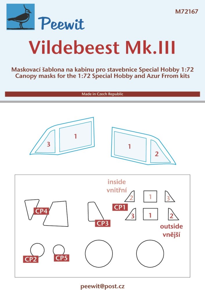 1/72 Canopy mask Vildebeest Mk.III (SP.HOBBY)