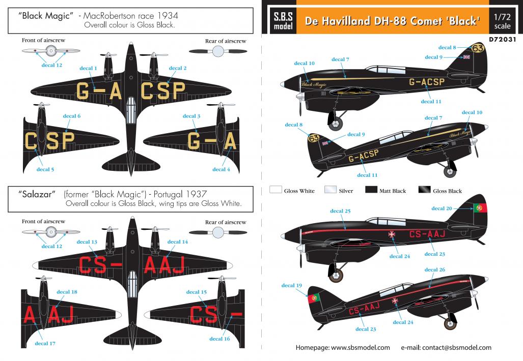 1/72 Decal DH-88 Comet (Black Magic & Salazar)