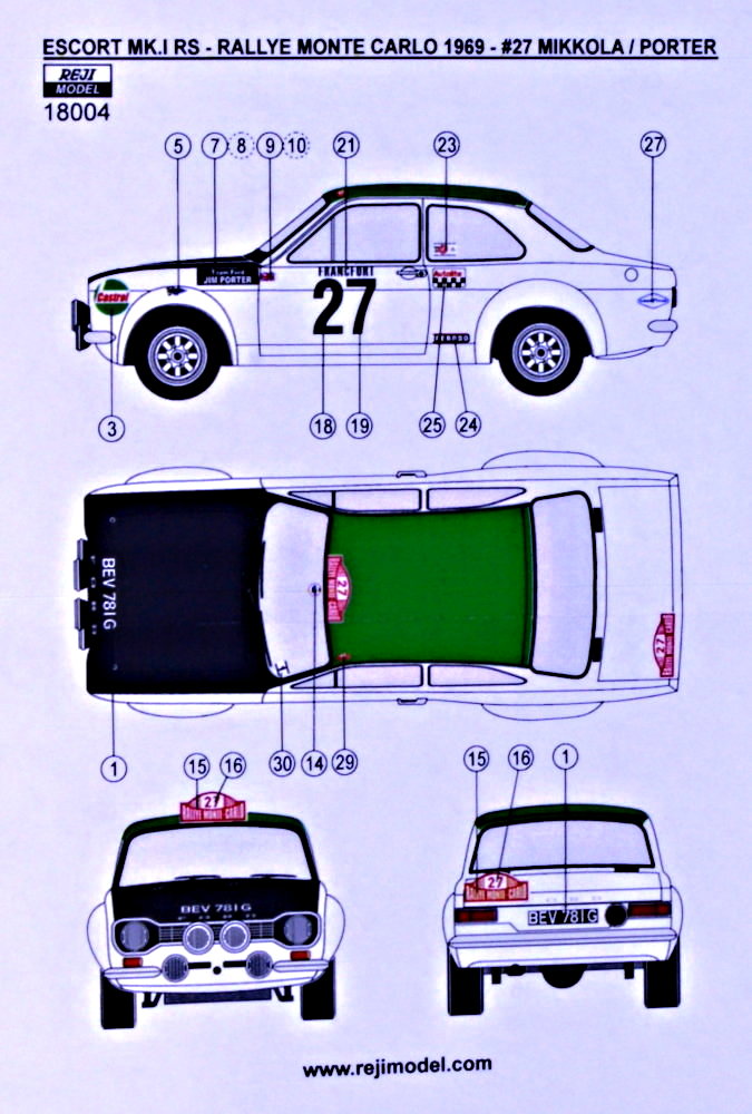 1/18 Decal Ford Escort Mk.I RS - Monte Carlo 1972