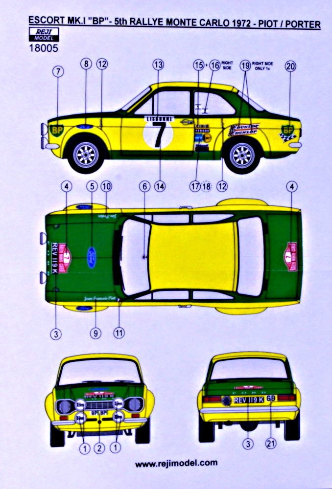 1/18 Decal Ford Escort Mk.I RS - Monte Carlo 1969