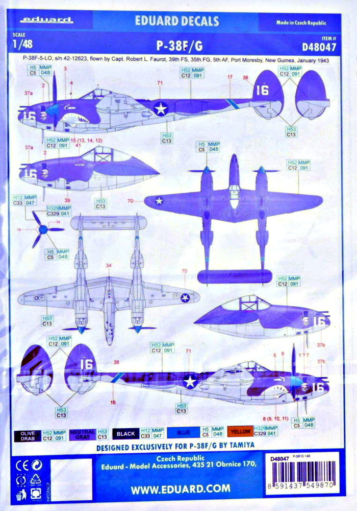 Decals 1/48 P-38F/G