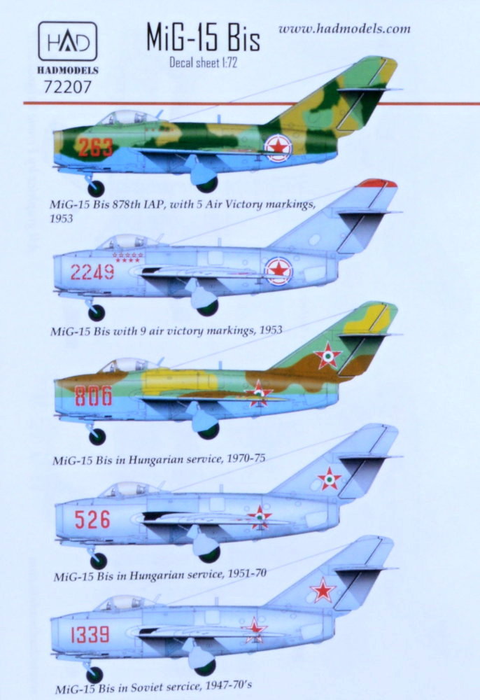 1/72 Decal MiG-15Bis (North Korea, USSR, Hungary)