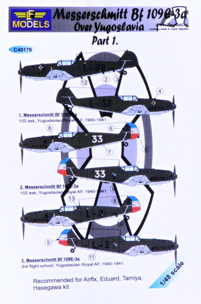 1/48 Decals Bf 109E3a Yugoslavia (EDU.HAS,TAM) I.