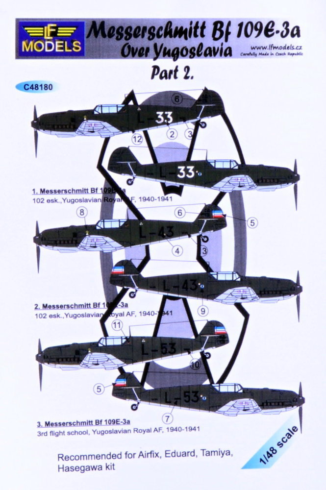 1/48 Decals Bf 109E3a Yugoslavia (EDU.HAS,TAM) II.