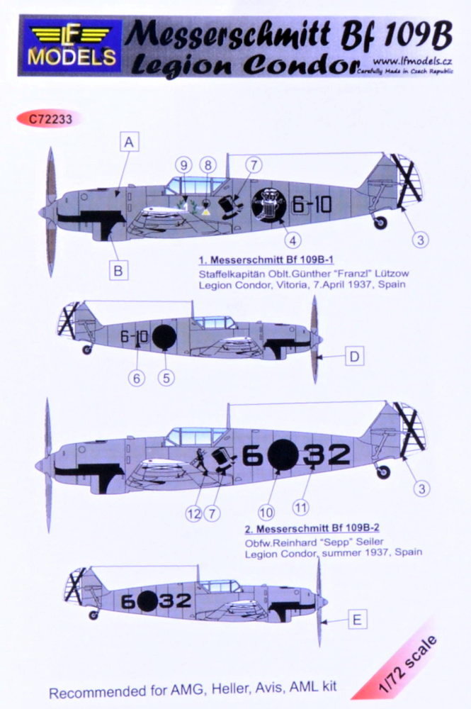 1/72 Decals Bf 109B Legion Condor (AMG/HELL/AML)