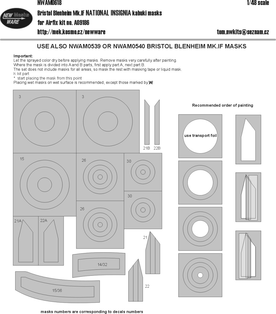 1/48 Mask B.Blenheim Mk.IF NAT.INSIGNIA (A09186)