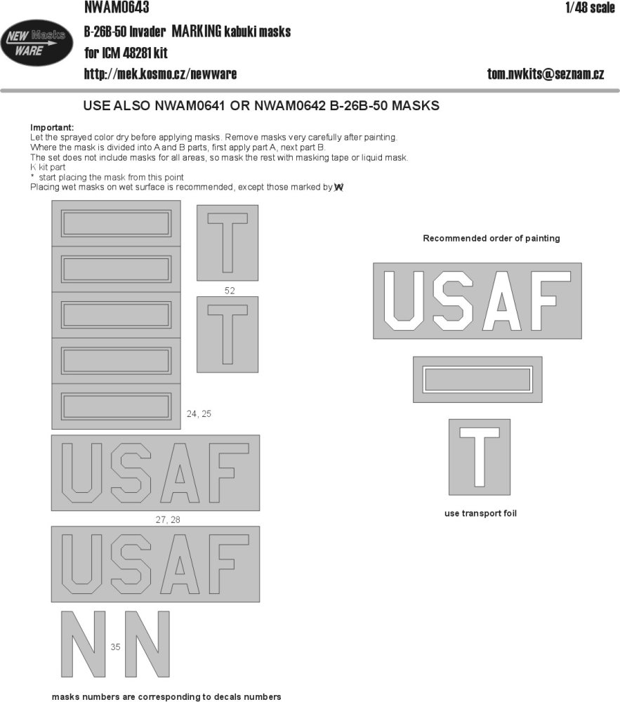 1/48 Mask B-26B-50 Invader MARKING (ICM 48281)