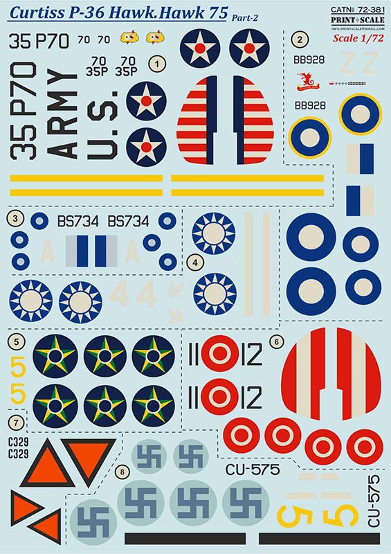 1/72 Curtiss P-36 Hawk, Hawk 75 (wet decals)