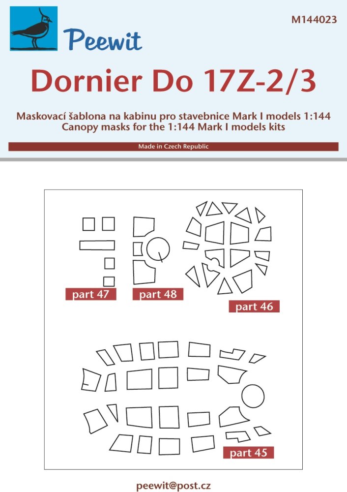 1/144 Canopy mask Dornier Do 17Z-2/3 (MARK 1 MOD.)