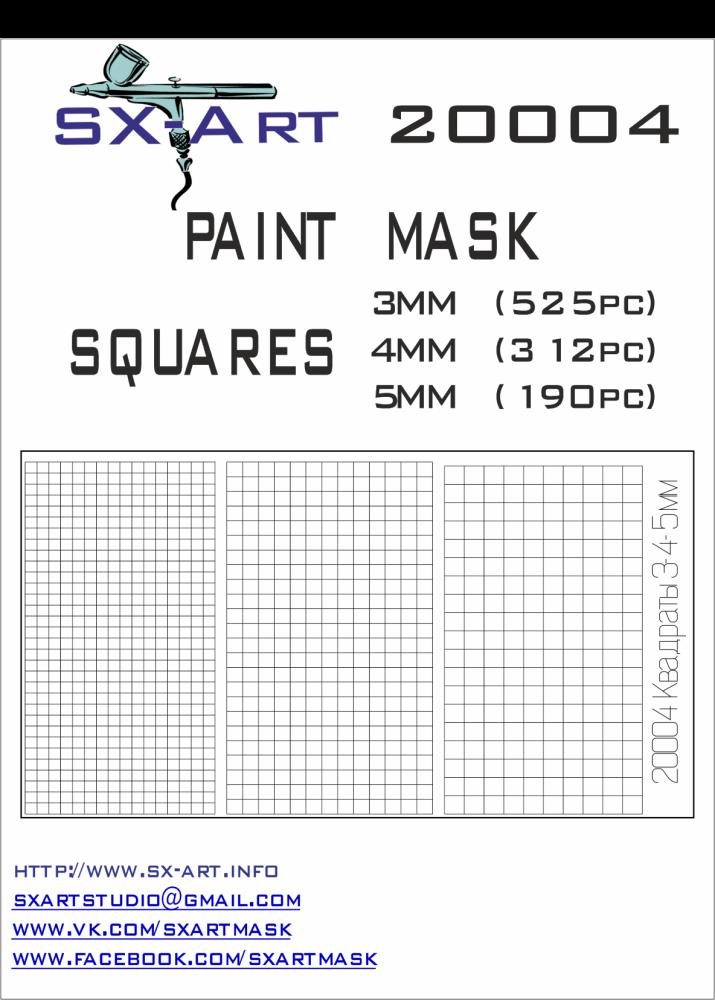 Mask Squares 3mm (525x), 4mm (312x), 5mm (190x)