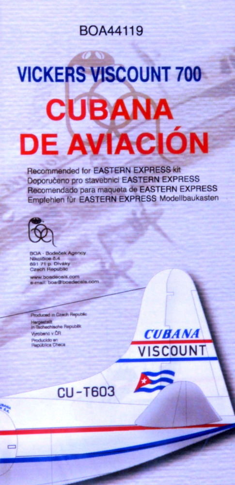 1/144 Decals Vickers Viscount 700 Cubana (EAEX)