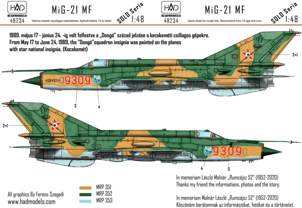 1/48 Decal MiG-21 MF HUNOF 9309 Dongó Squadron