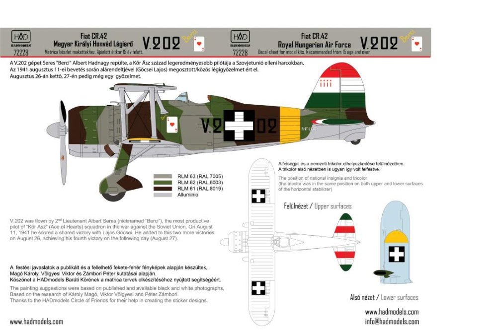 1/72 Decal Fiat CR.42 Royal Hungarian AF Part 2