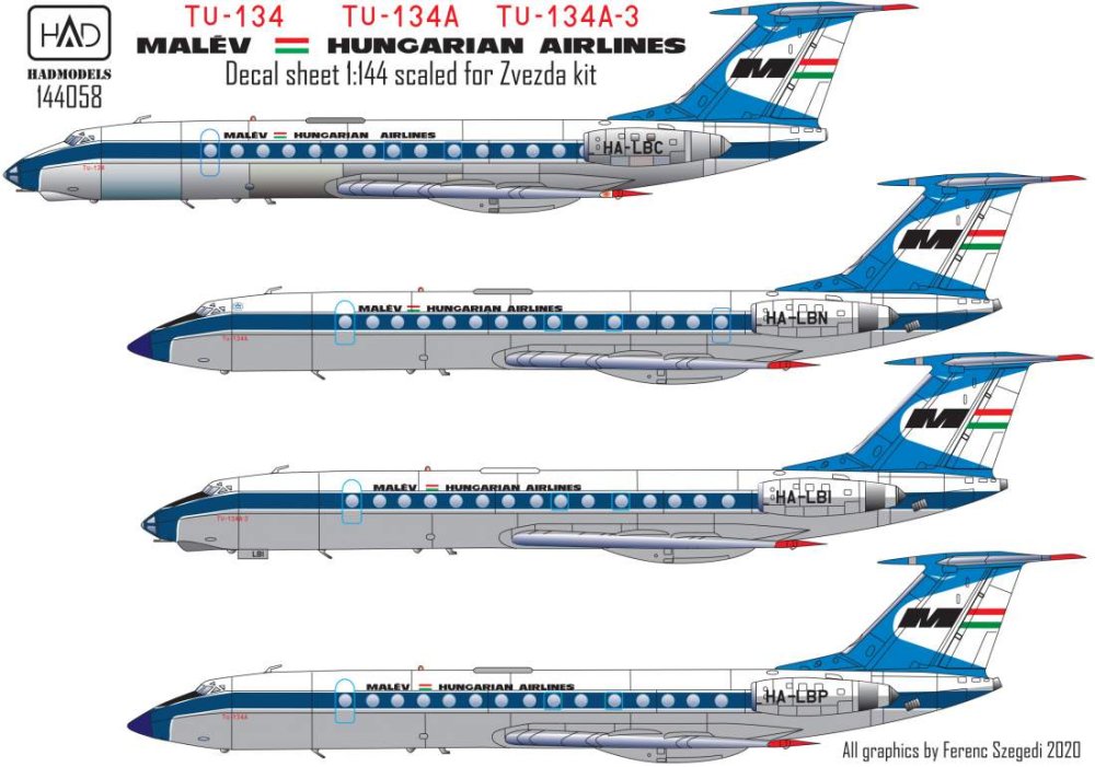 1/144 Decal Tu-134/134A/134A-3 MALÉV