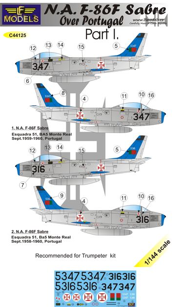 1/144 Decals F-86F Sabre over Portugal (TRUM) Pt.1