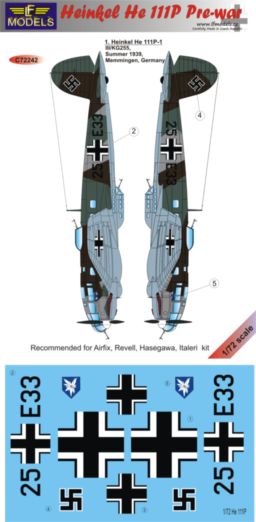 1/72 Decals Heinkel He 111P Pre-war (AIR,REV,HAS)