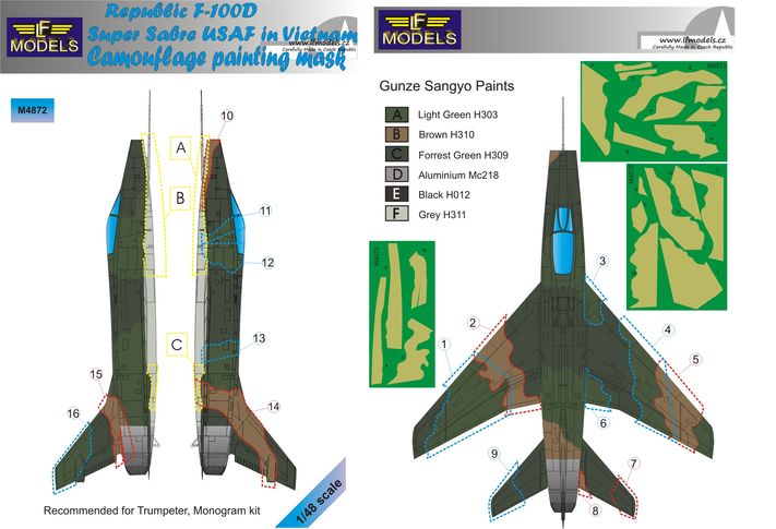 1/48 Mask Republic F-100D USAF Camoufl.painting