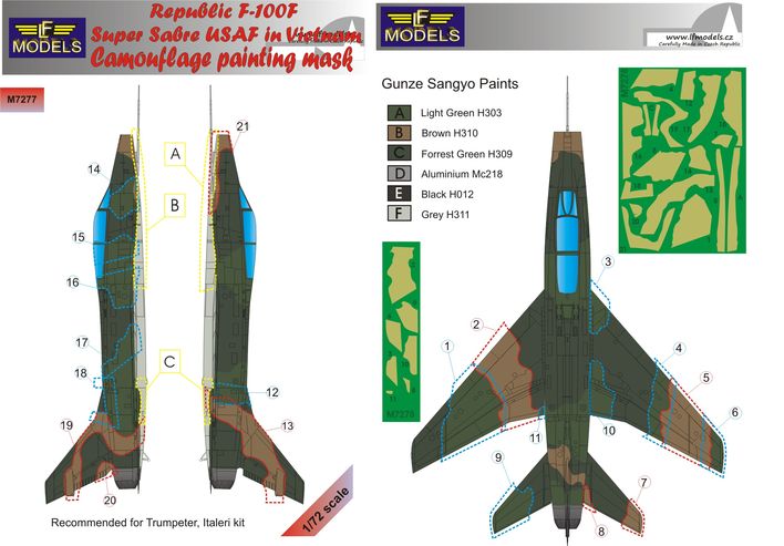 1/72 Mask Republic F-100F USAF Camoufl.painting