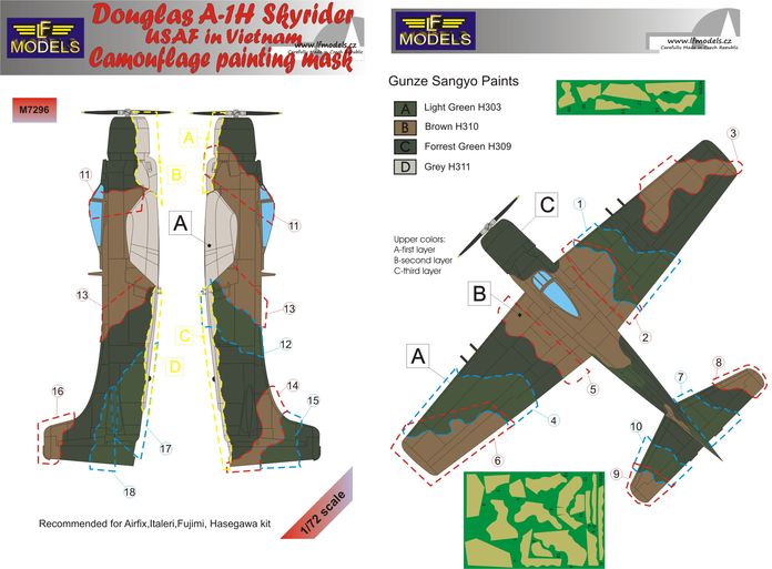 1/72 Mask Douglas A-1H Skyrider Camoufl.painting