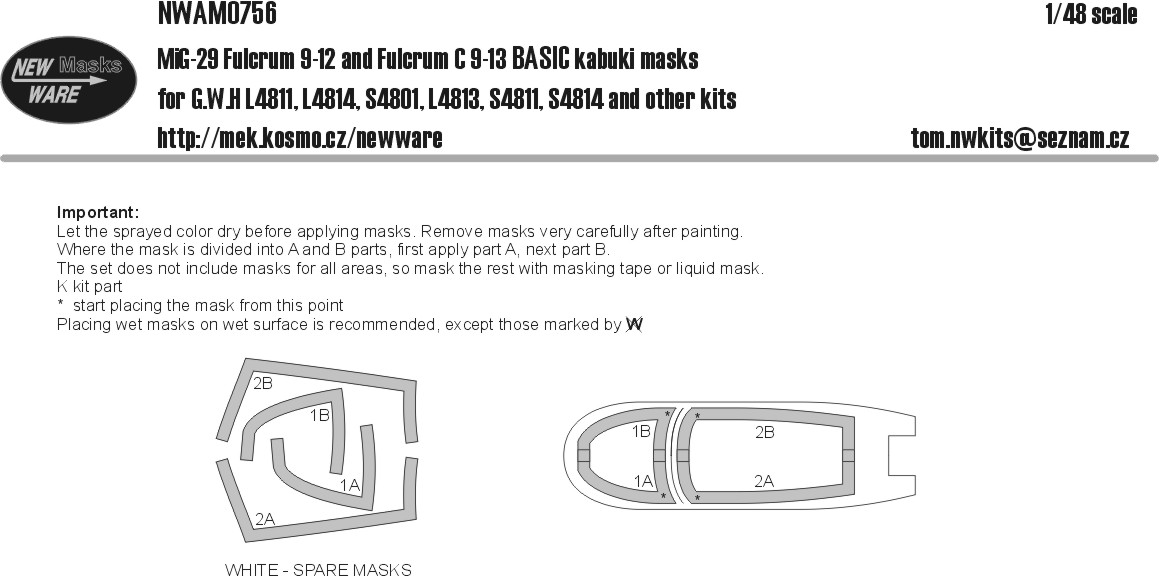 1/48 Mask MiG-29 Fulcrum 9-12 / 9-13 BASIC (GWH)