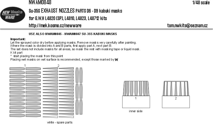 1/48 Mask Su-35S EXH.NOZZLES parts D6-D9 (GWH)