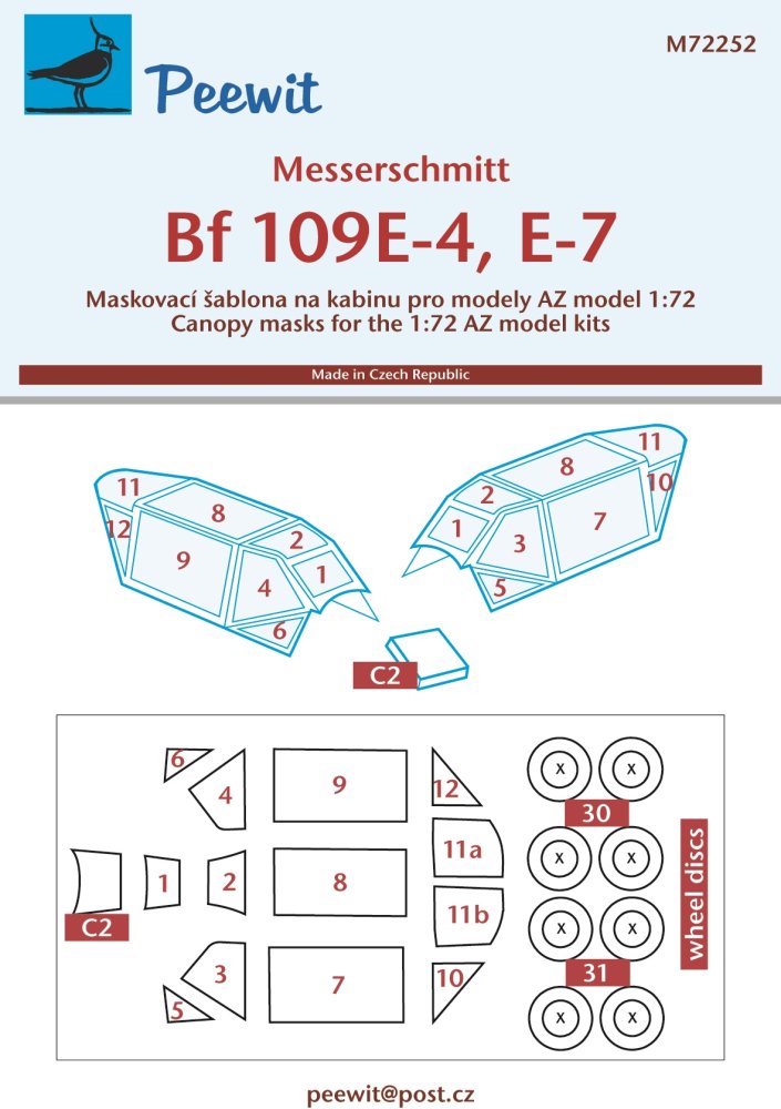 1/72 Canopy mask Messerschmitt Bf 109E-4,E-7 (AZ)