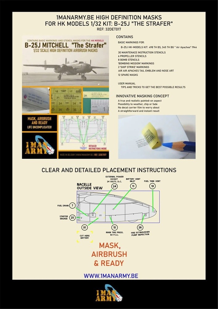 1/32 B-25J Strafer Airbrush paint mask 