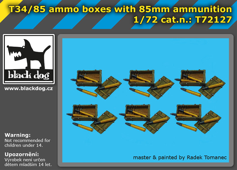 1/72 T34/85 ammo boxes with 85 mm ammunition