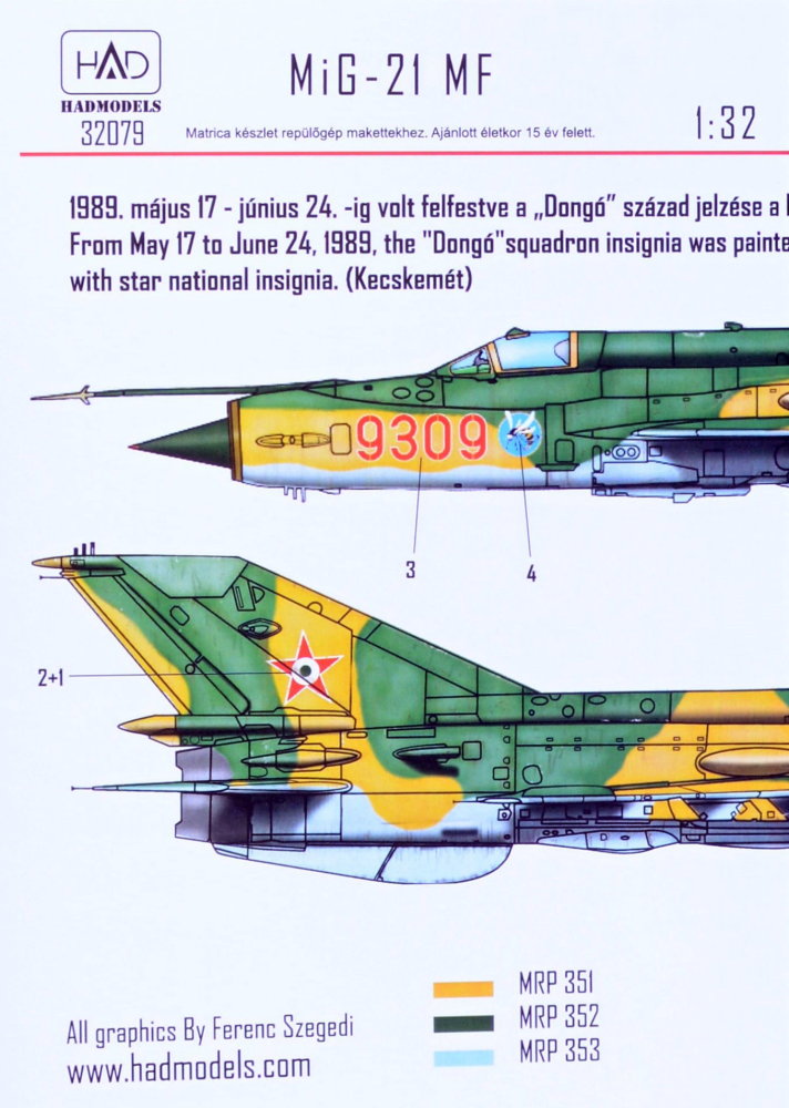 1/32 Decal MiG-21 MF 9309 Dongó (1989)