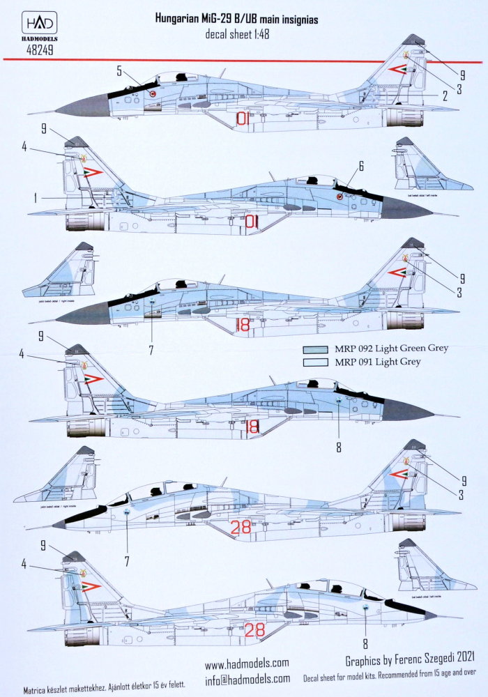 1/48 Decal MiG-29 B/UB Hungarian main insignias