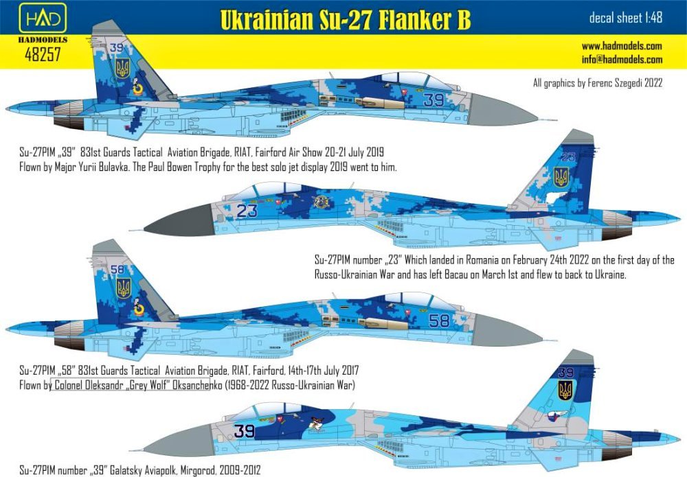 1/48 Decal Ukrainian Su-27 P1M Flanker B
