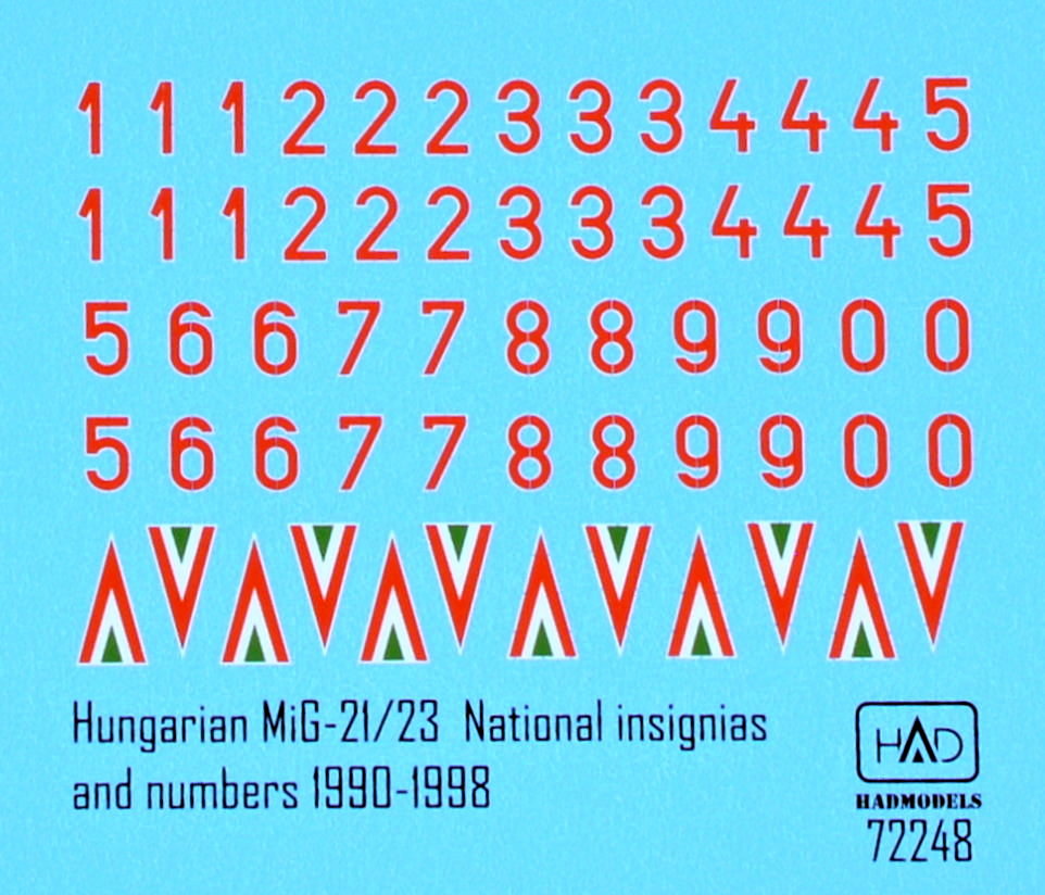 1/72 Decal MiG-21/23 Hungar.Nat.insignias&numbers