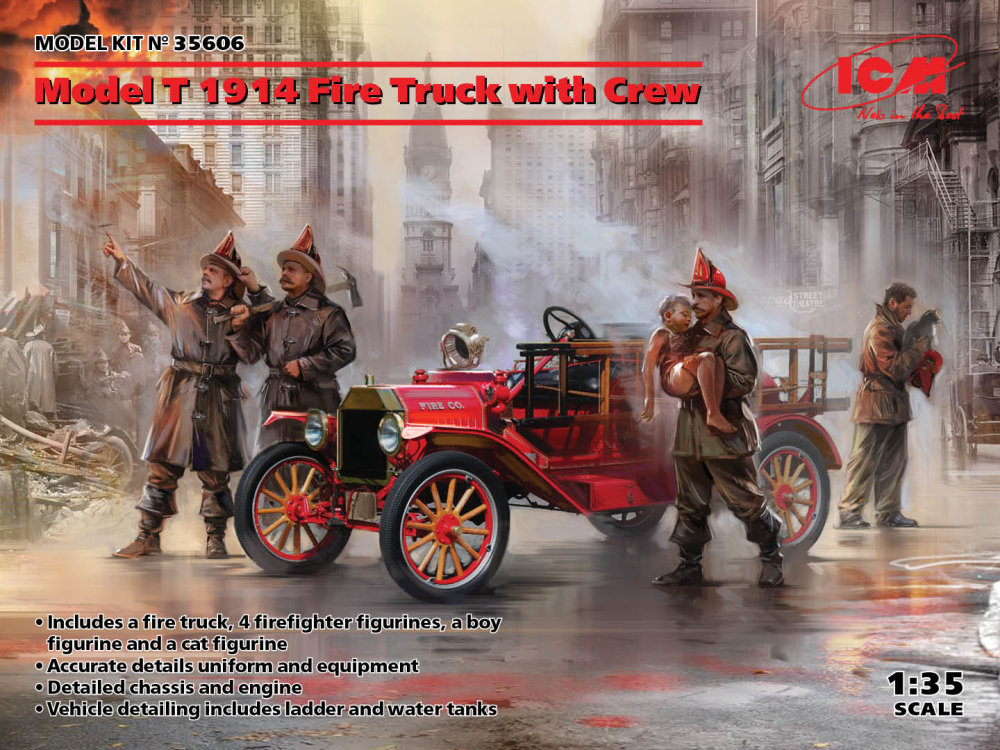 1/35 Model T 1914 Fire Truck with Crew (5 fig.)