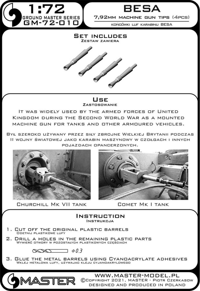 1/72 BESA 7,92 mm Machine gun tips (4 pcs.)