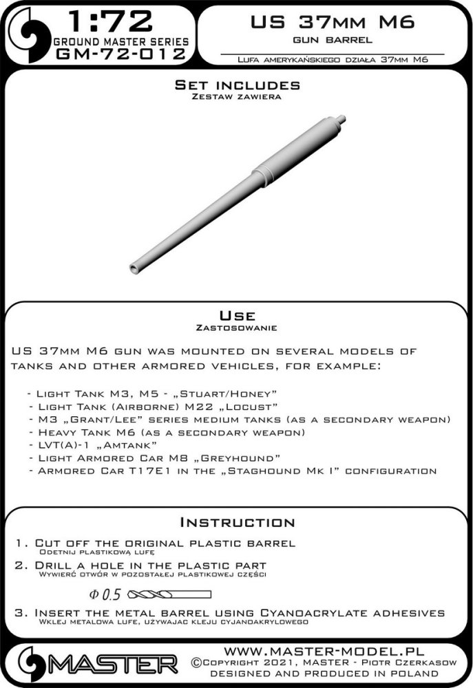 1/72 US 37 mm M6 Gun barrel